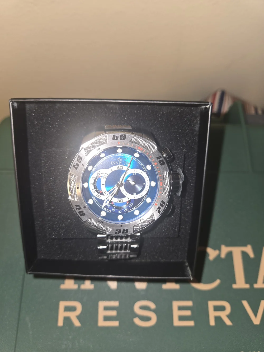 Invicta Speedway Finish Line Men’s Blue Dial Stainless Steel Chronograph Watch